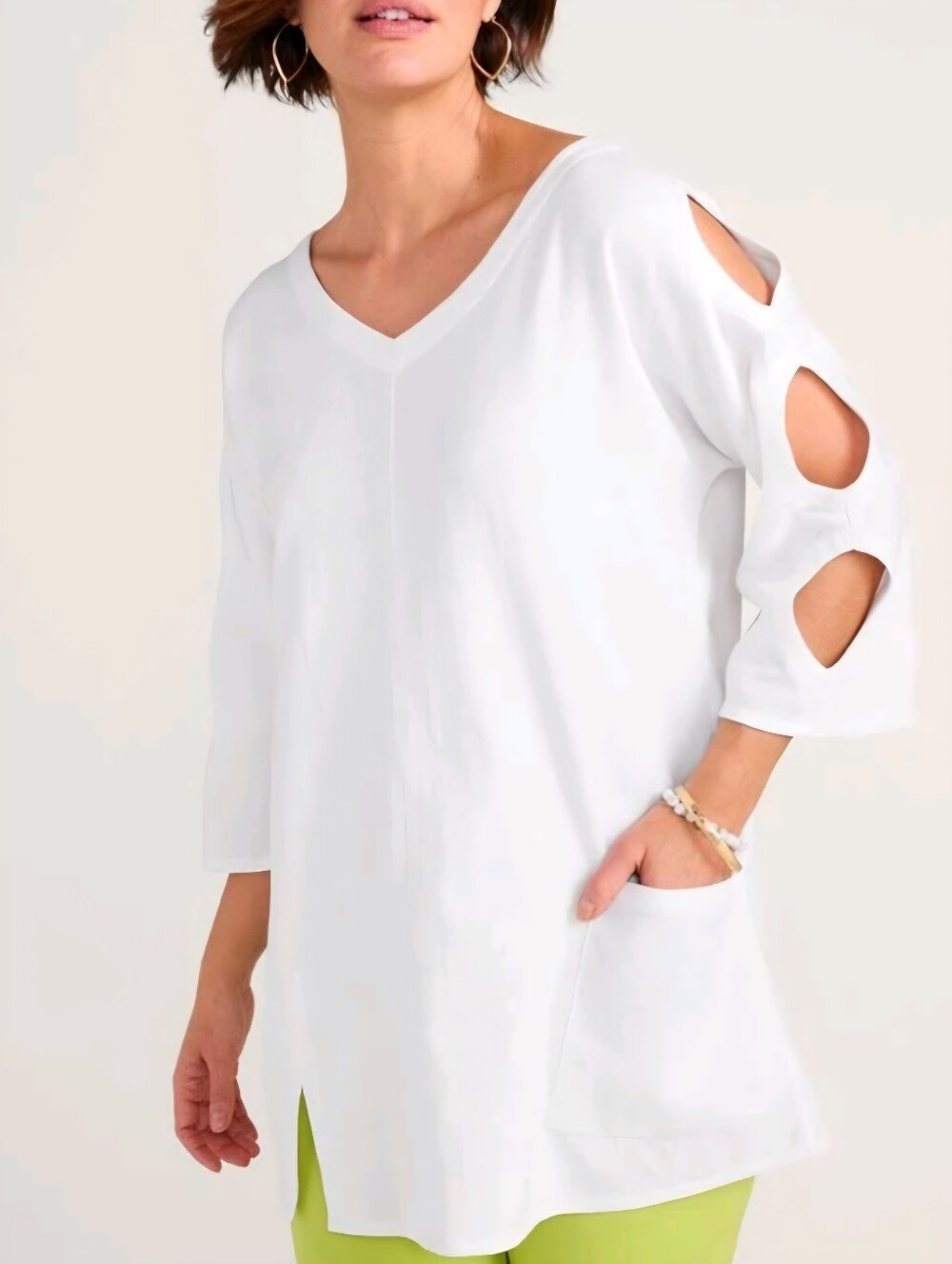 SOFT SURROUNDINGS Gabby White Gauze Cotton Sleeve Cut Out Lagenlook Tunic SZ PL